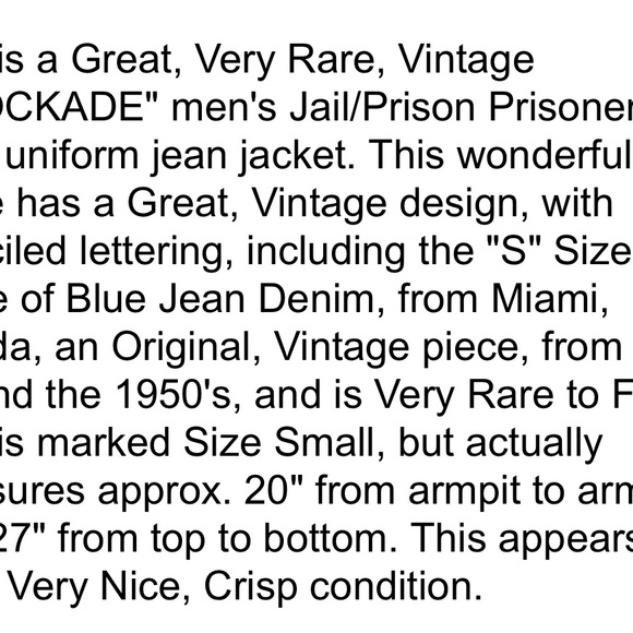 Vintage 50s Denim Miami Florida Prison Work Jacket 20” p2p (matching pants!) - Picture 3 of 4